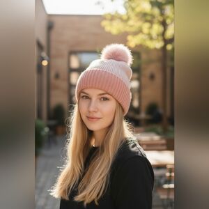 Pink/Blush Knit Hat With Pom Pom